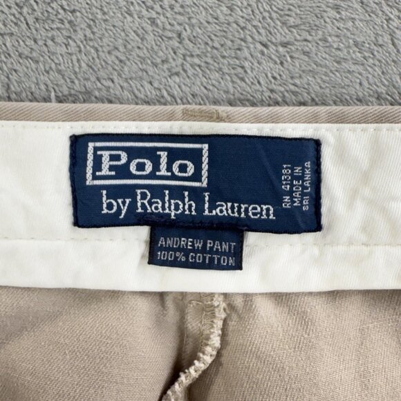 Vintage Polo Ralph Lauren Chino Pants Mens 35x33 Khaki Tan Andrew Pant Pleated - Picture 3 of 16